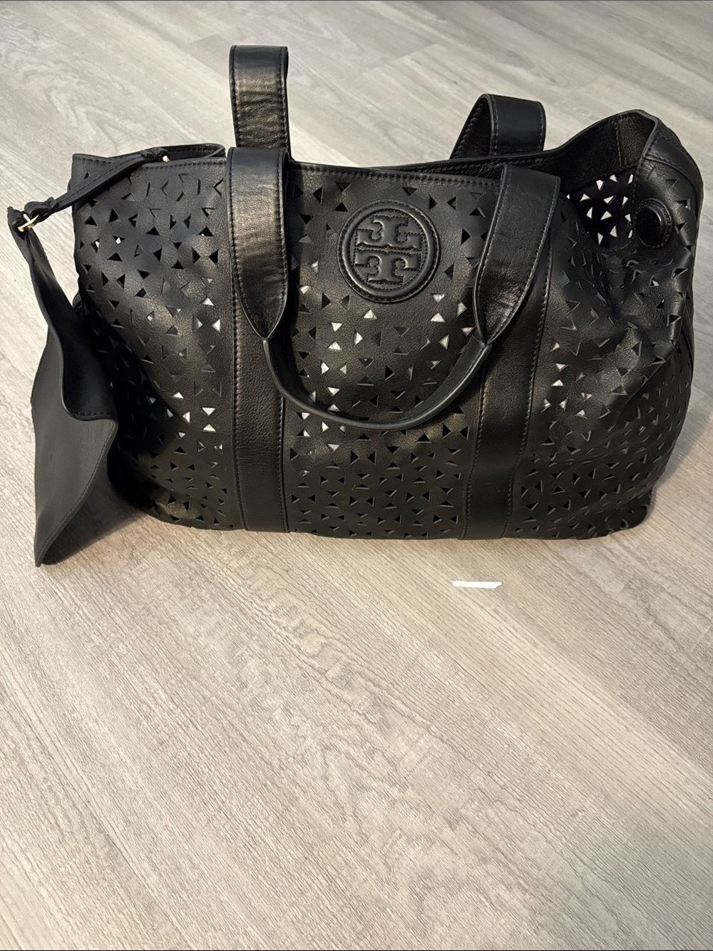 Tory Burch Black Perforated Leather Carryall Tote